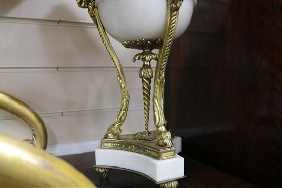 A pair of Louis XVI style white marble and gilt metal cassolettes, height 44.5cm